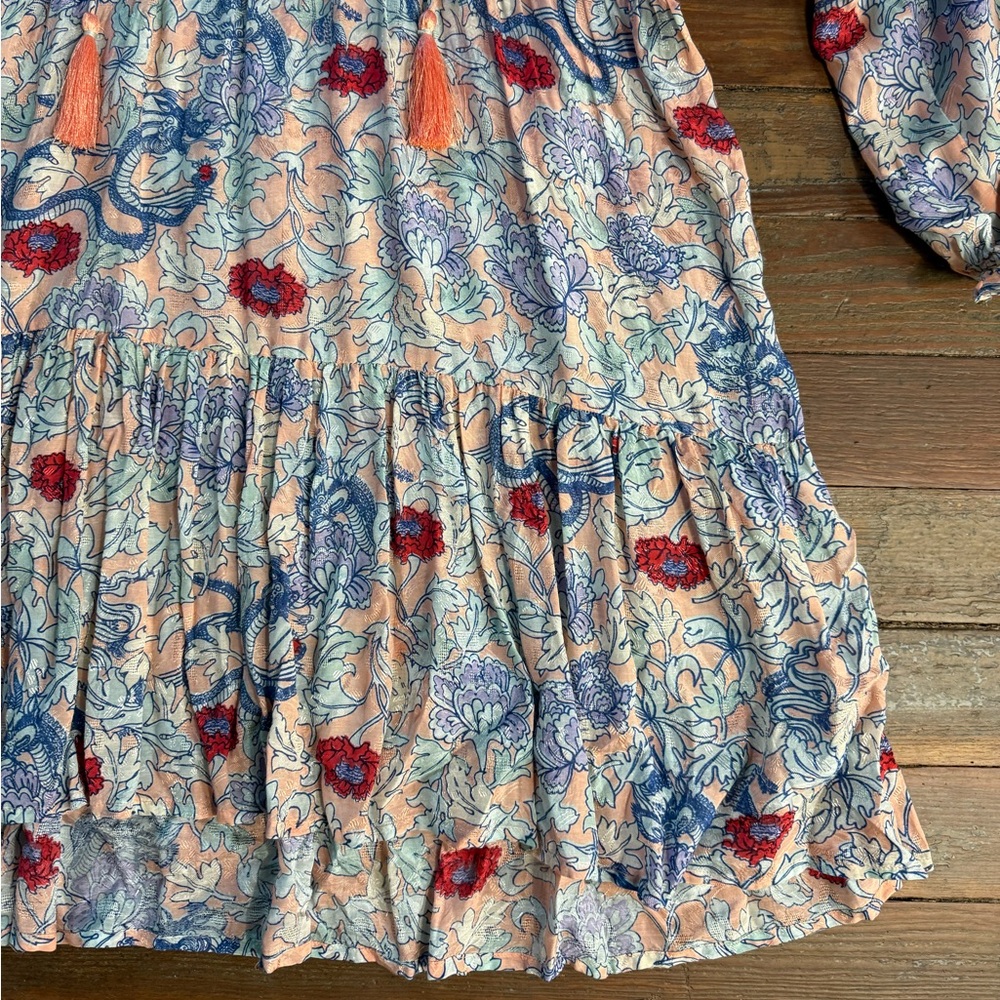 Roller Rabbit Floral Tiered Bohemian Tassel Dress Long Sleeve Sz S🧡🍄 - Picture 8 of 9